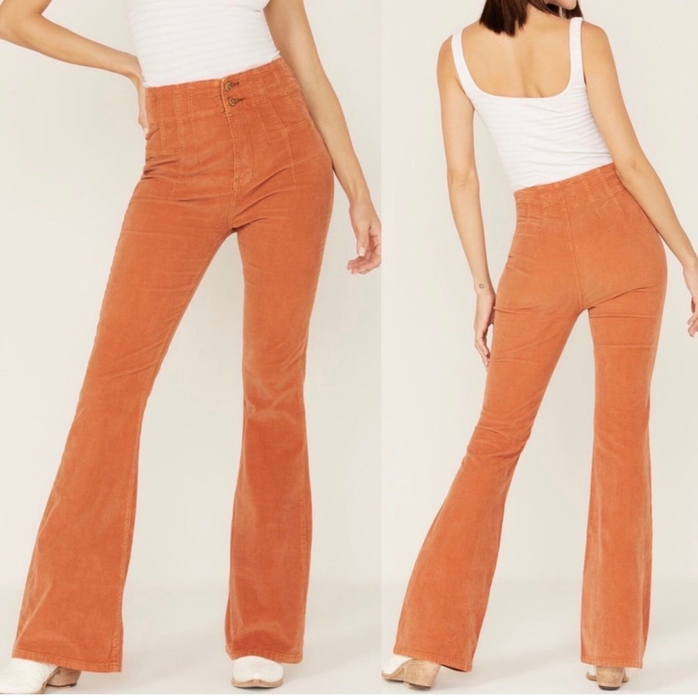 We The Free People Corduroy Flare Pants 31 Cognac Cord High Rise Jayde Boho